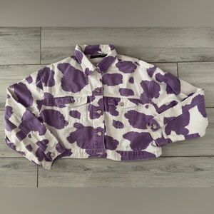 Jaded London Cropped Purple White Denim Jacket Womens US 8 READ